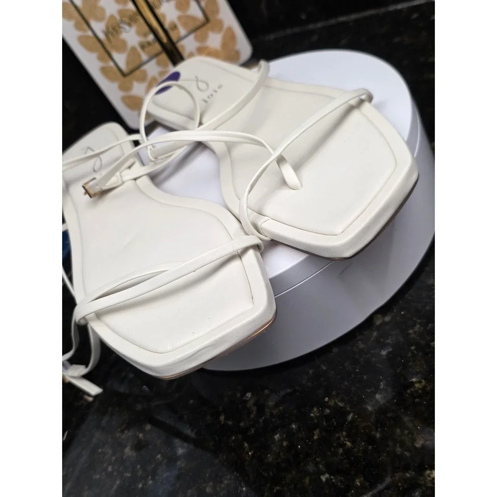 Joie Glory Sandal 8.5 White Strappy Square Toe Minimalist Flat Ankle Wrap Sandal